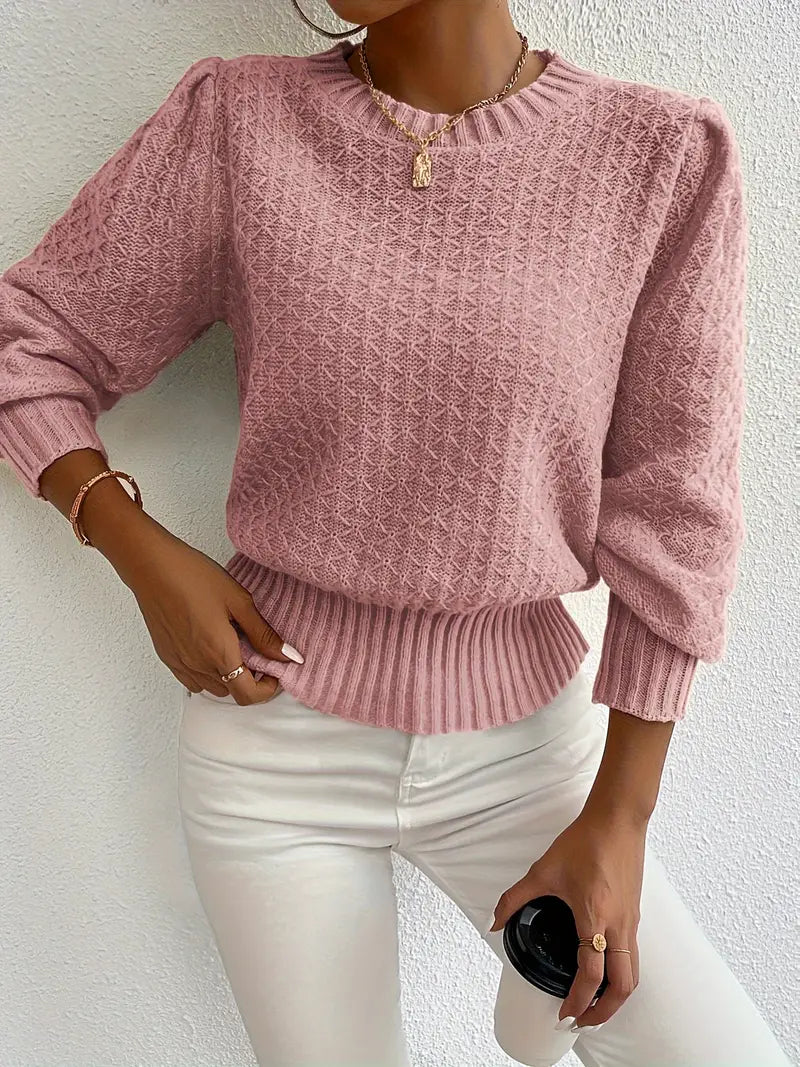 Maglione lavorato a maglia - pullover elegante da donna con maniche a sbuffo