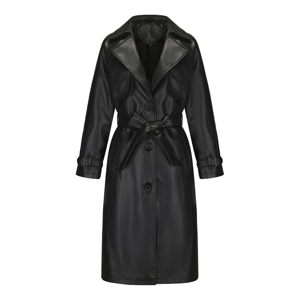 Trench lungo elegante da donna di alta qualità – Cappotto con revers larghi e cintura