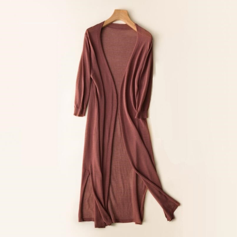 Cardigan lungo aperto leggero da donna con maniche a 3/4