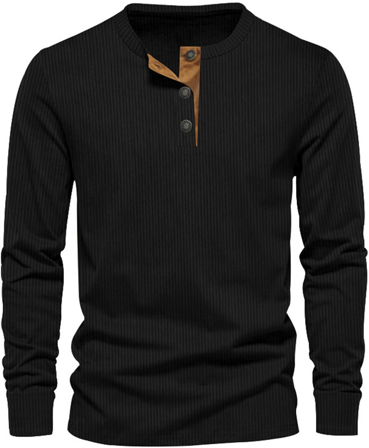 T-shirt a maniche lunghe a coste da uomo - Casual Comfort Girocollo