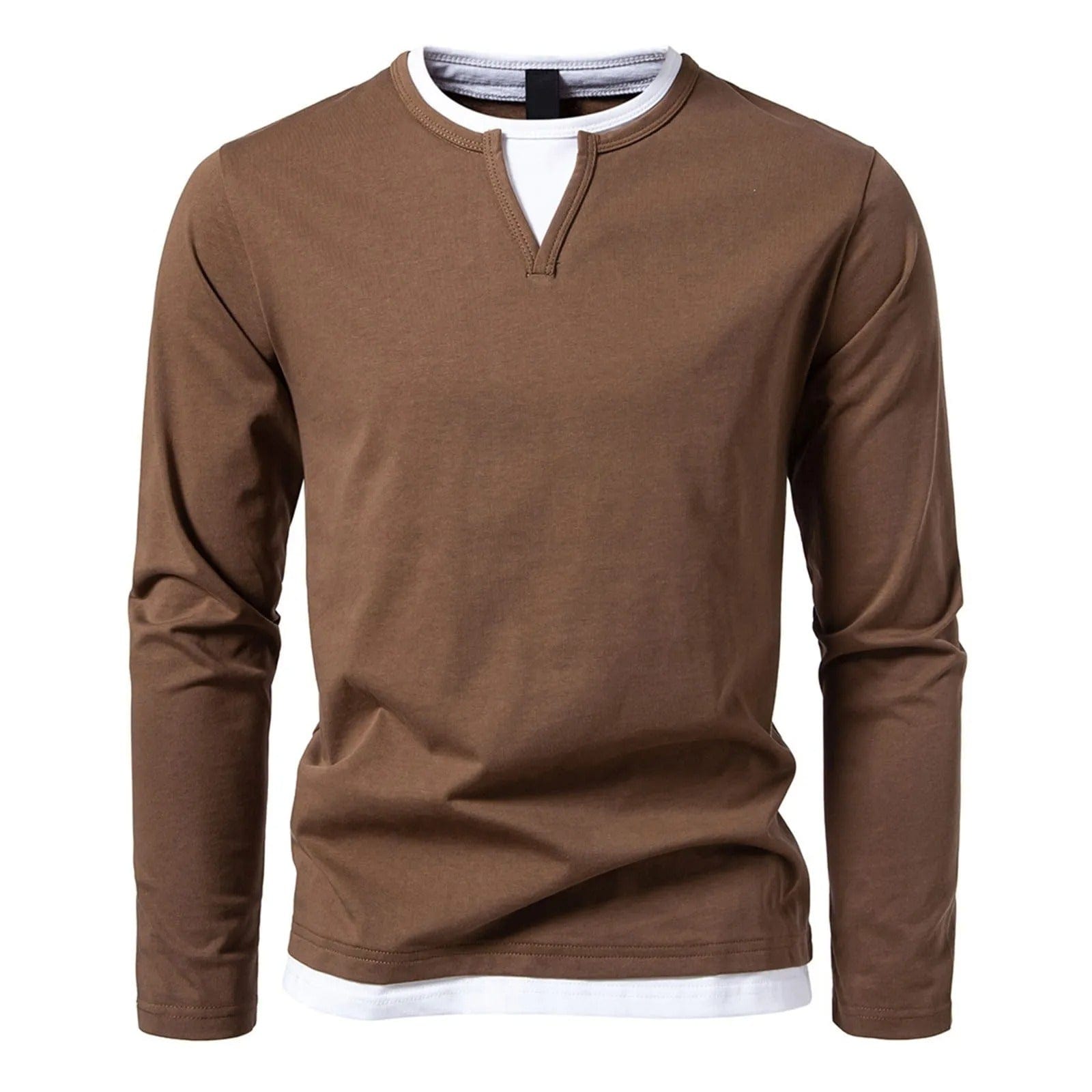 Polo da uomo a maniche lunghe con scollo rotondo ed effetto a strati - Essenziale casual ed elegante
