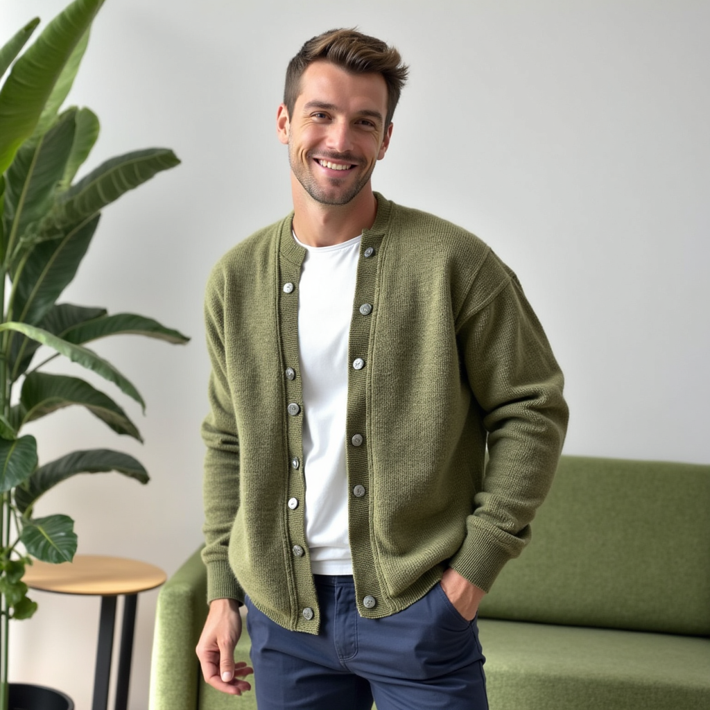 Cardigan da uomo in maglia con bottoni morbidi e alla moda