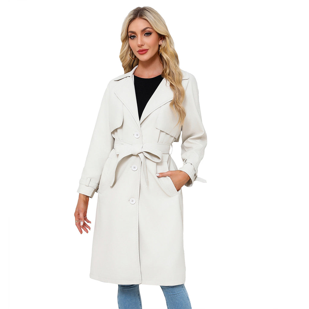 Trench lungo elegante da donna di alta qualità – Cappotto con revers larghi e cintura