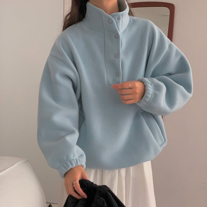 Maglione a collo alto in morbido pile da donna - Felpa invernale spessa e comoda
