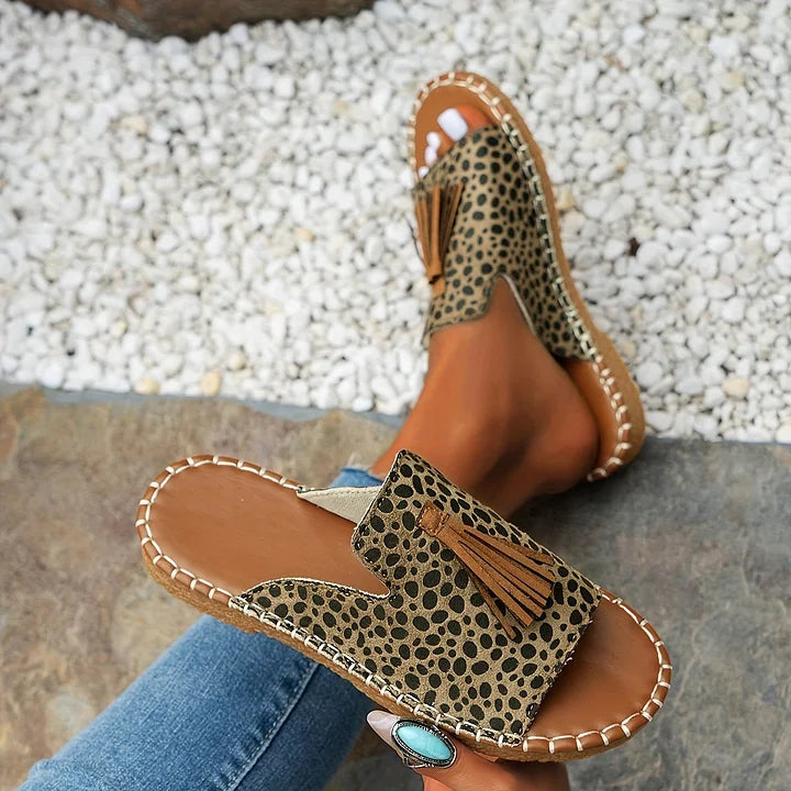 Sandali vintage bohémien con frange da donna
