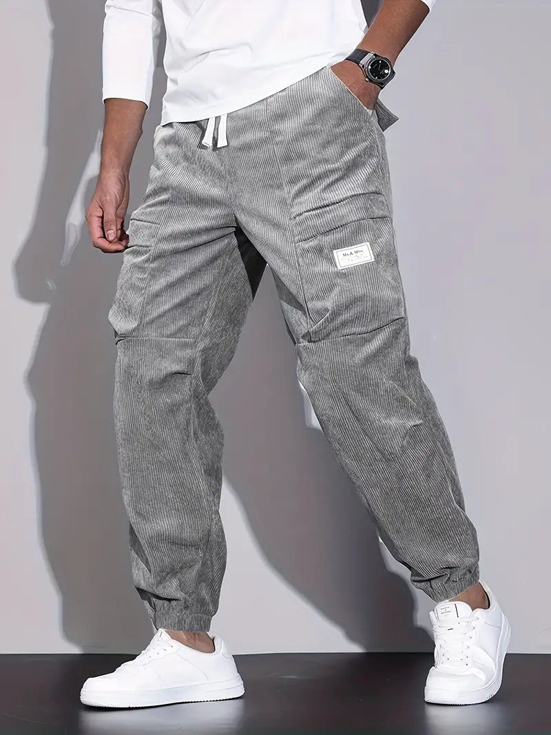 Pantaloni cargo slim fit da uomo - Comodi pantaloni in velluto a coste