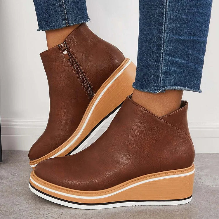 Stivaletti da donna in pelle con plateau e cerniera - Comfort e stile per tutti i giorni