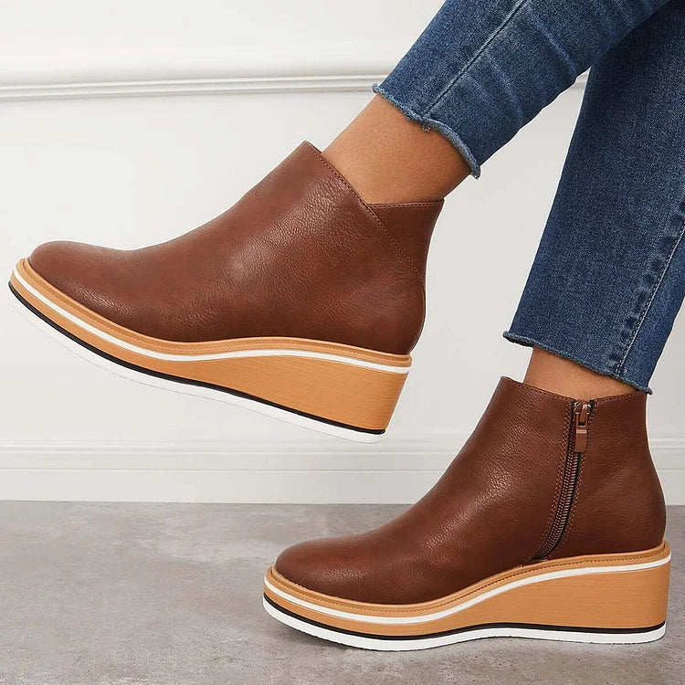 Stivaletti da donna in pelle con plateau e cerniera - Comfort e stile per tutti i giorni