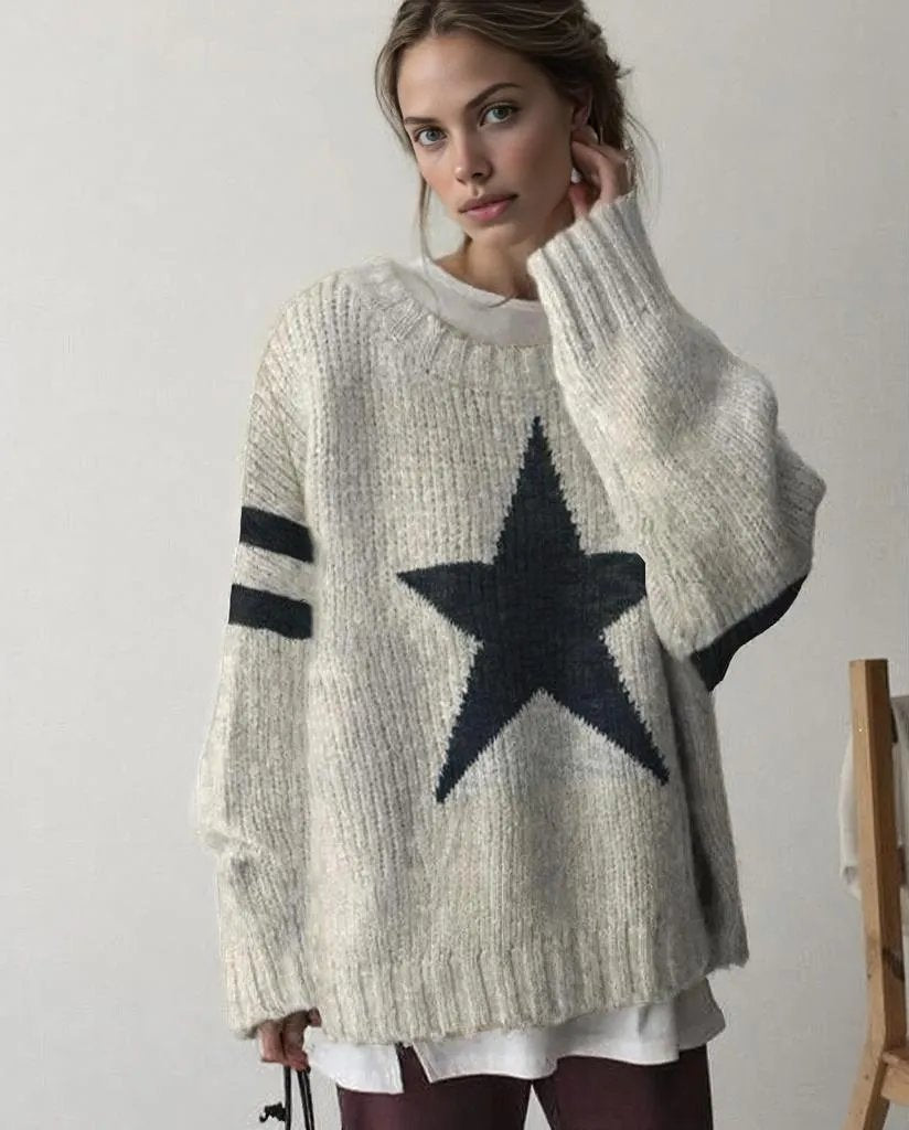 Maglione oversize di tendenza a maglia rotonda per donna