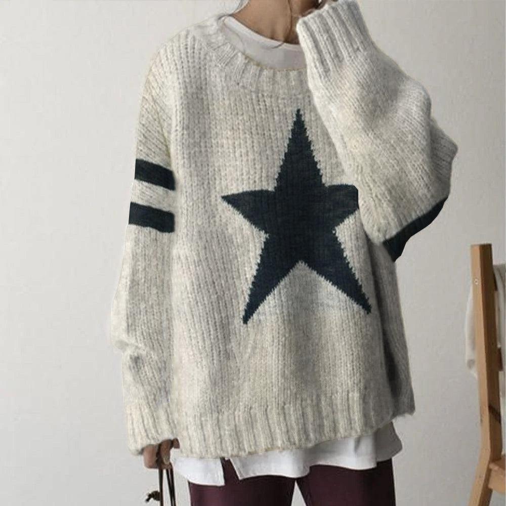 Maglione oversize di tendenza a maglia rotonda per donna
