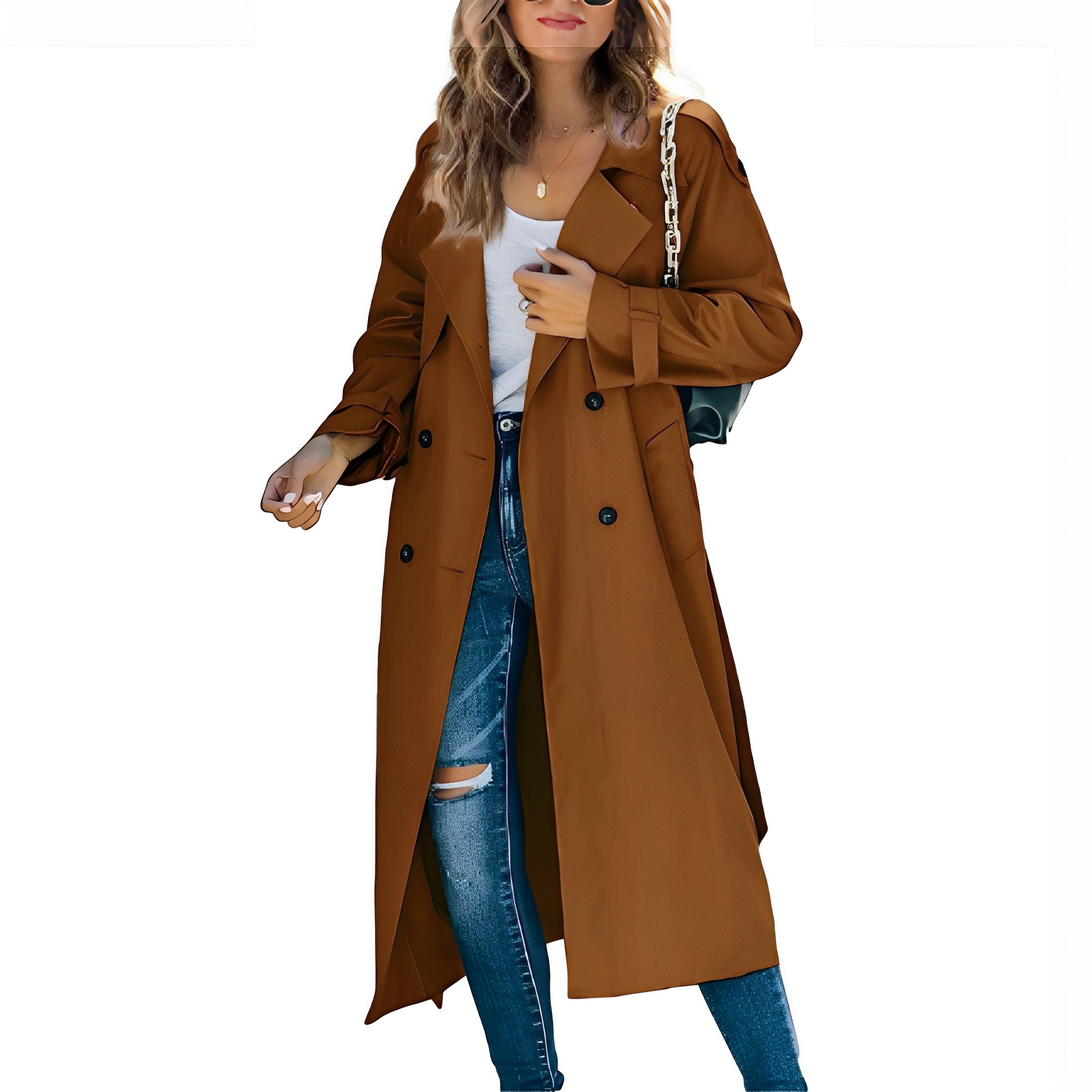Cappotto lungo doppiopetto chic da donna – Elegante capospalla antivento