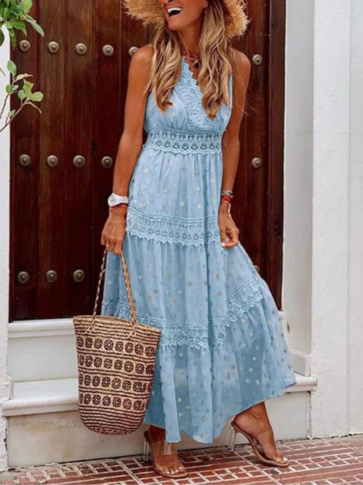 Maxi abito elegante da donna con pizzo