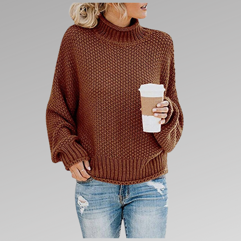 Maglione dolcevita oversize da donna in maglia - Pullover comodo e ampio