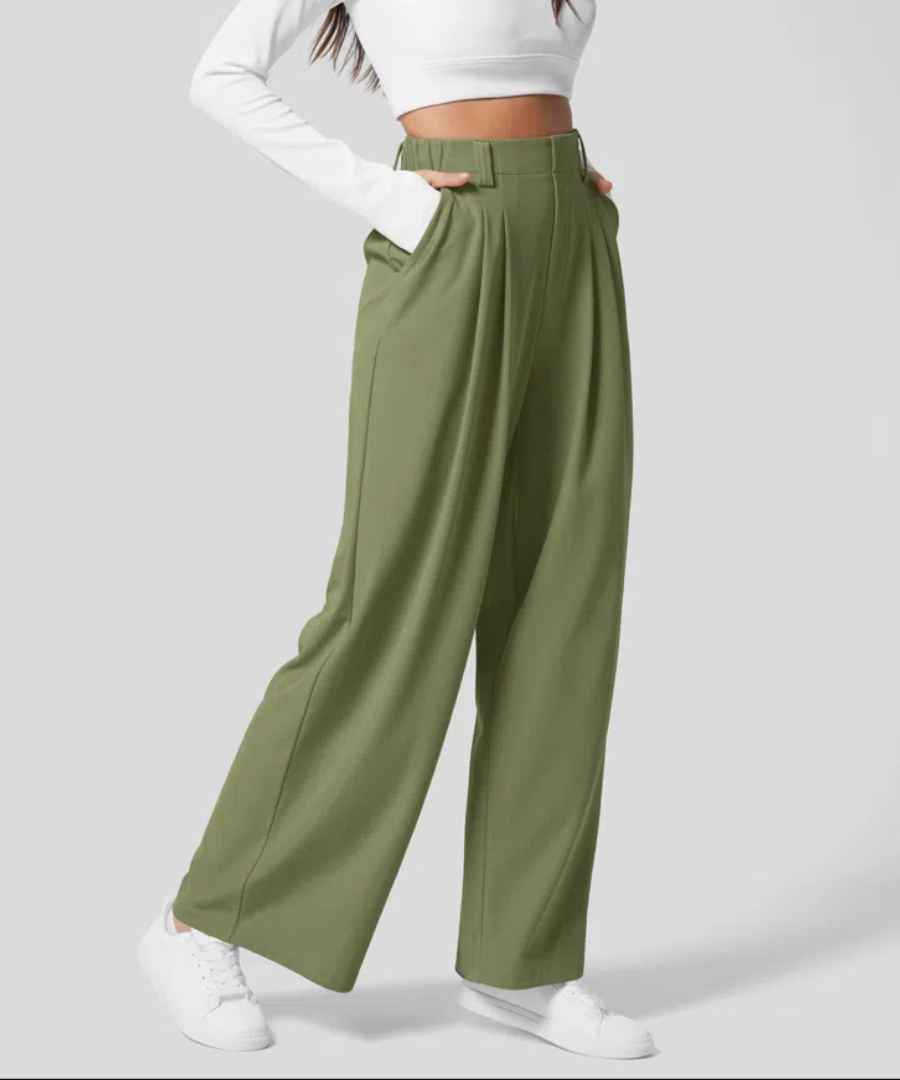 Pantaloni elastici eleganti a vita alta da donna