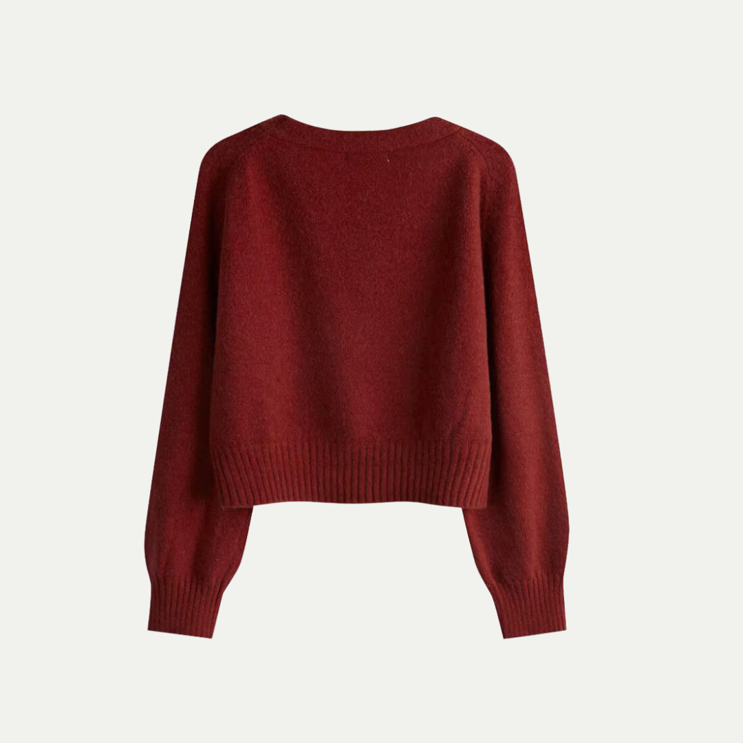Cardigan da donna in lana premium con scollo a V - Maglia corta e comoda