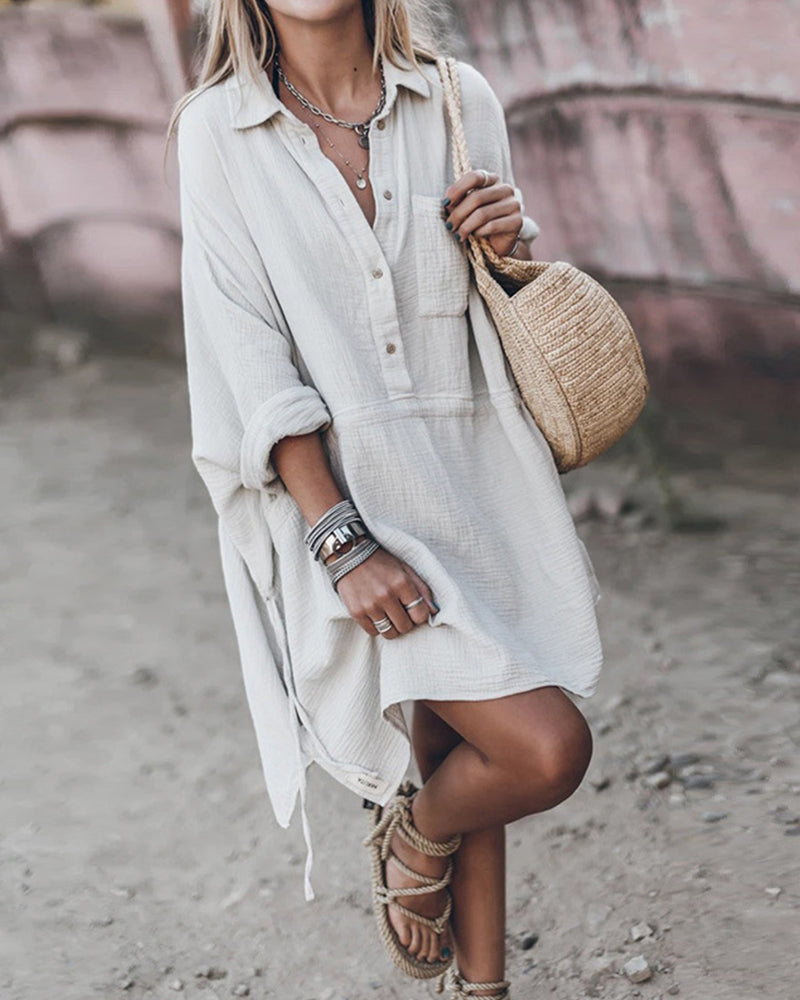 Abito camicia in misto cotone chic da donna