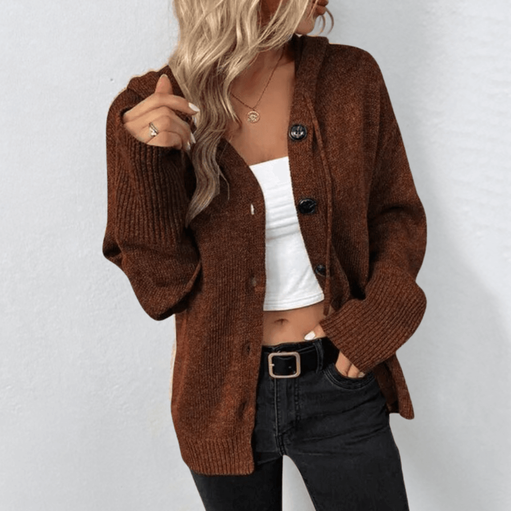 Cardigan gilet con cappuccio in maglia da donna – Casual scollo a V abbottonato maniche lunghe