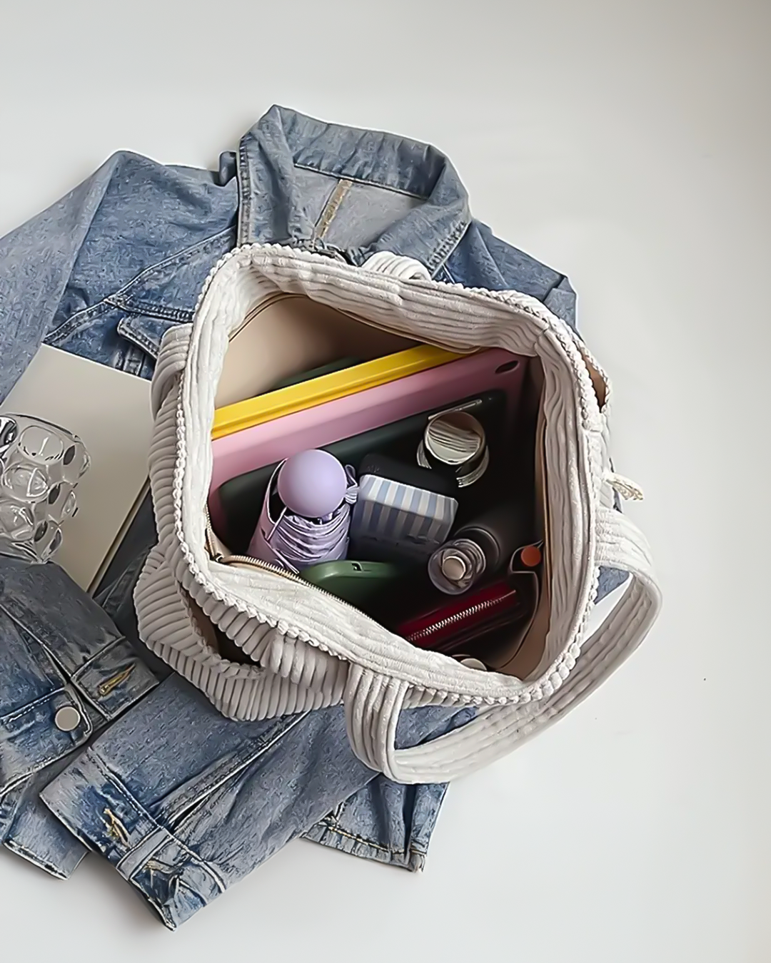 Borsa a Spalla Elegante a Coste da Donna - Borsa Capiente