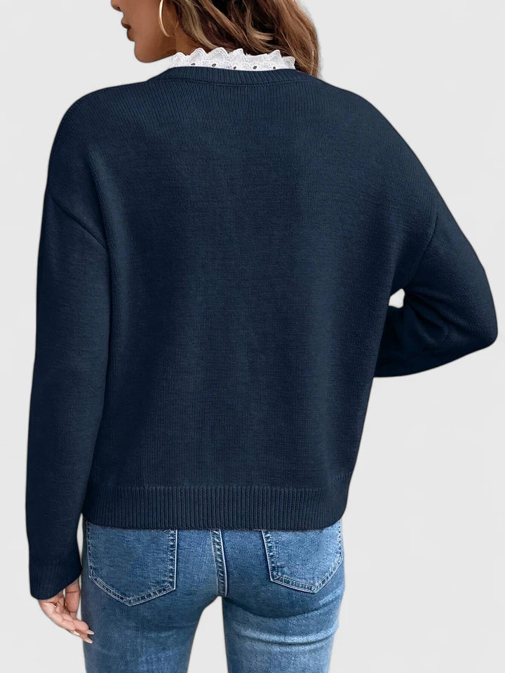 Maglione lavorato a maglia con scollo a V da donna - Maglione casual a maniche lunghe