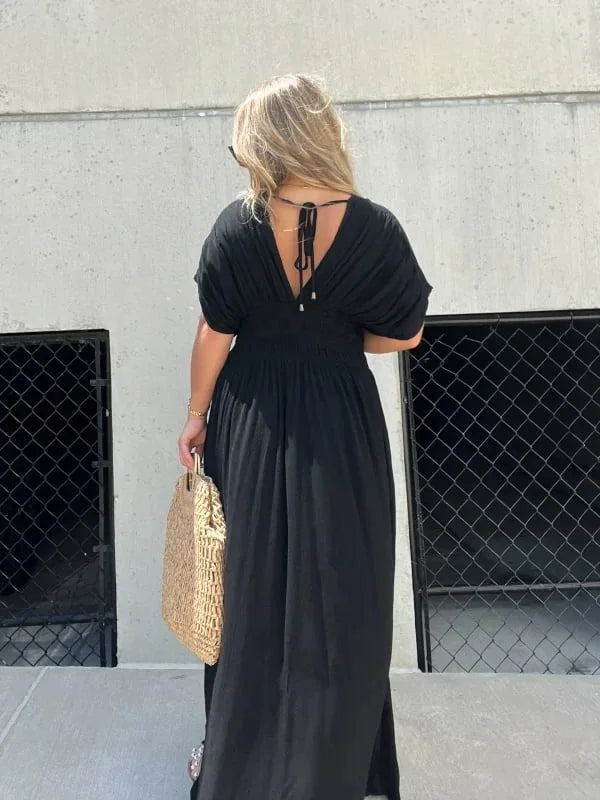 Abito lungo con spacco e scollo a V