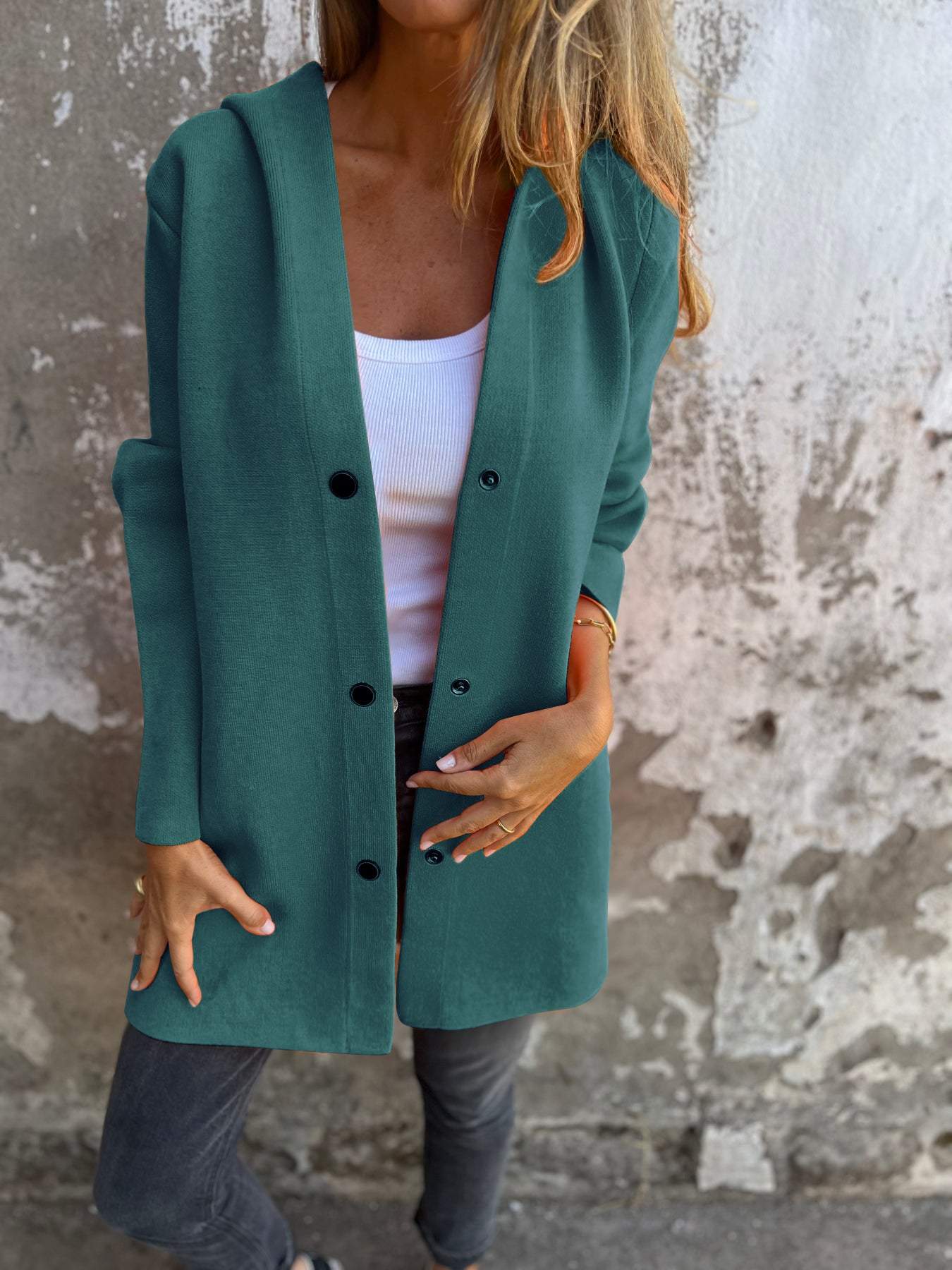 Cardigan con Cappuccio e Bottoni Casual da Donna - Comfort e Stile
