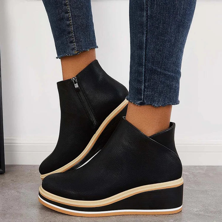 Stivaletti da donna in pelle con plateau e cerniera - Comfort e stile per tutti i giorni