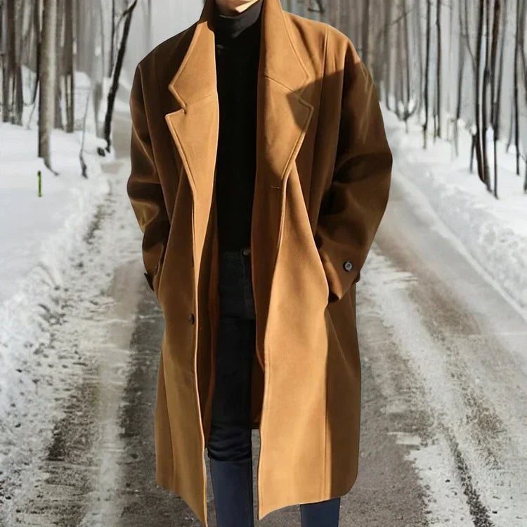 Cappotto lungo in lana da uomo Premium, resistente e confortevole