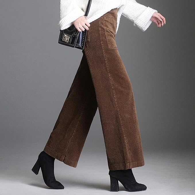Pantaloni Eleganti a Gamba Larga in Velluto a Coste per Donne