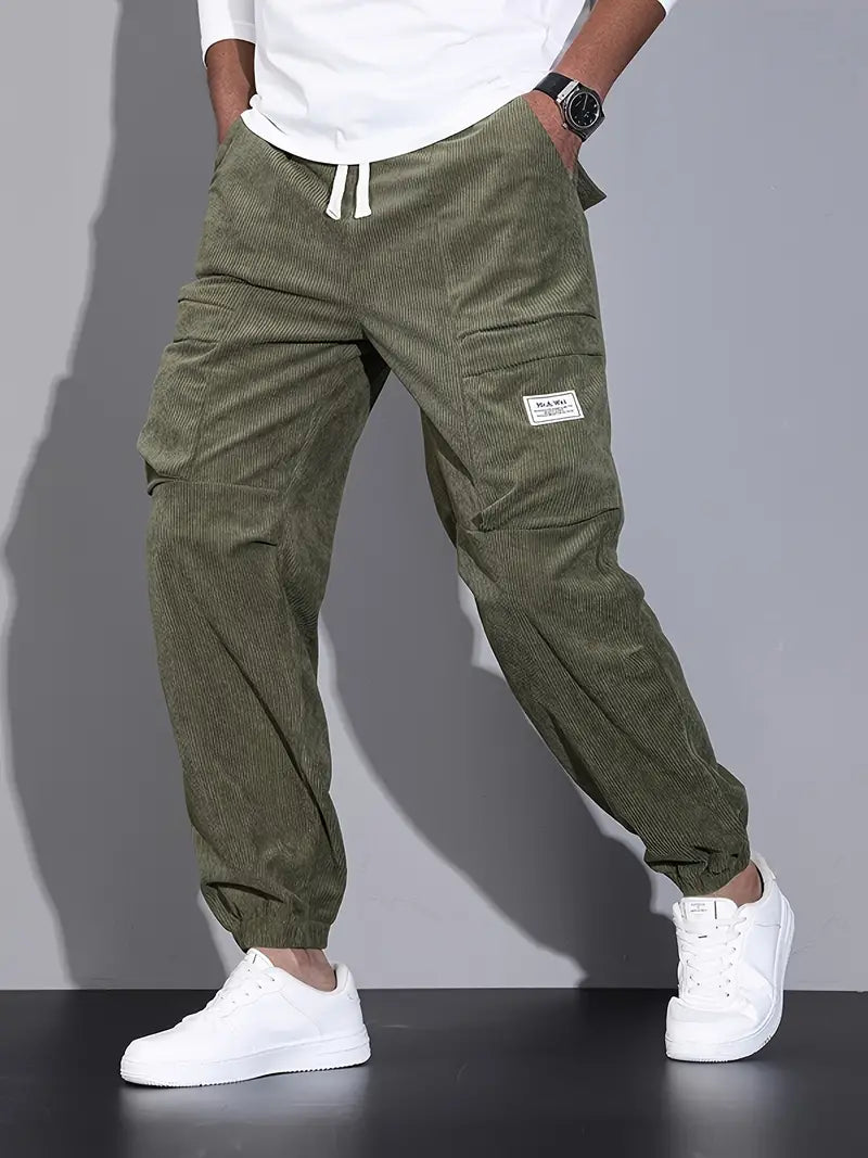 Pantaloni cargo slim fit da uomo - Comodi pantaloni in velluto a coste