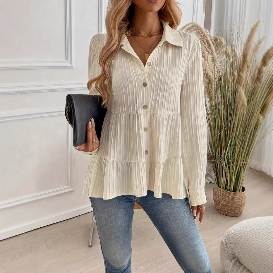 Camicetta da donna dalla vestibilità comoda - Camicia a maniche lunghe in morbido misto cotone