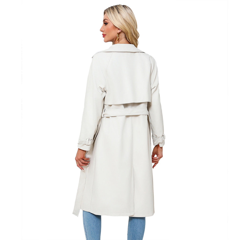 Trench lungo elegante da donna di alta qualità – Cappotto con revers larghi e cintura