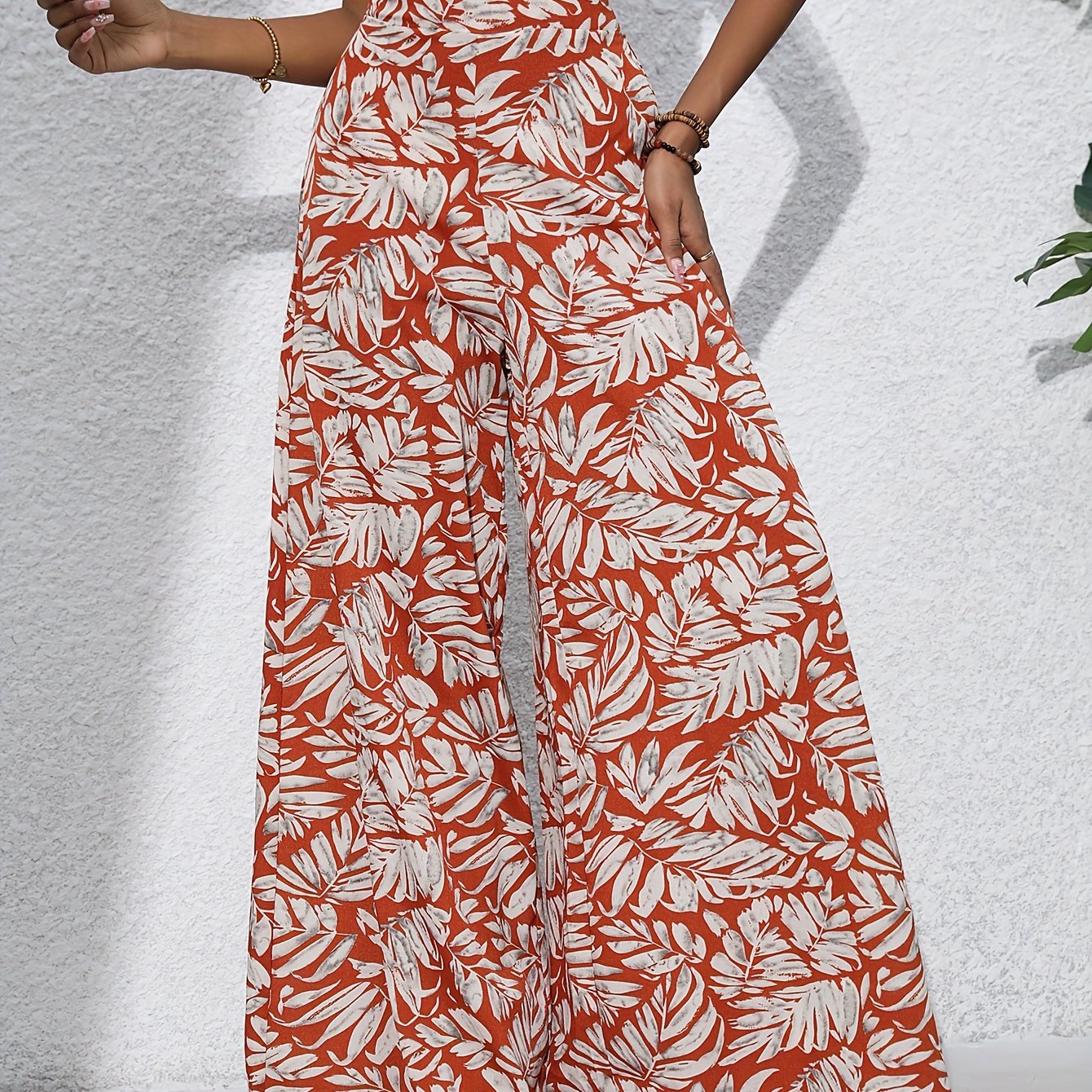 Pantaloni larghi da donna con stampa tropicale – stile boho estivo