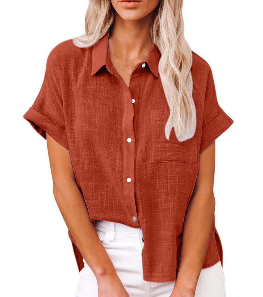 Camicia casual da donna in misto lino – maniche corte con bottoni
