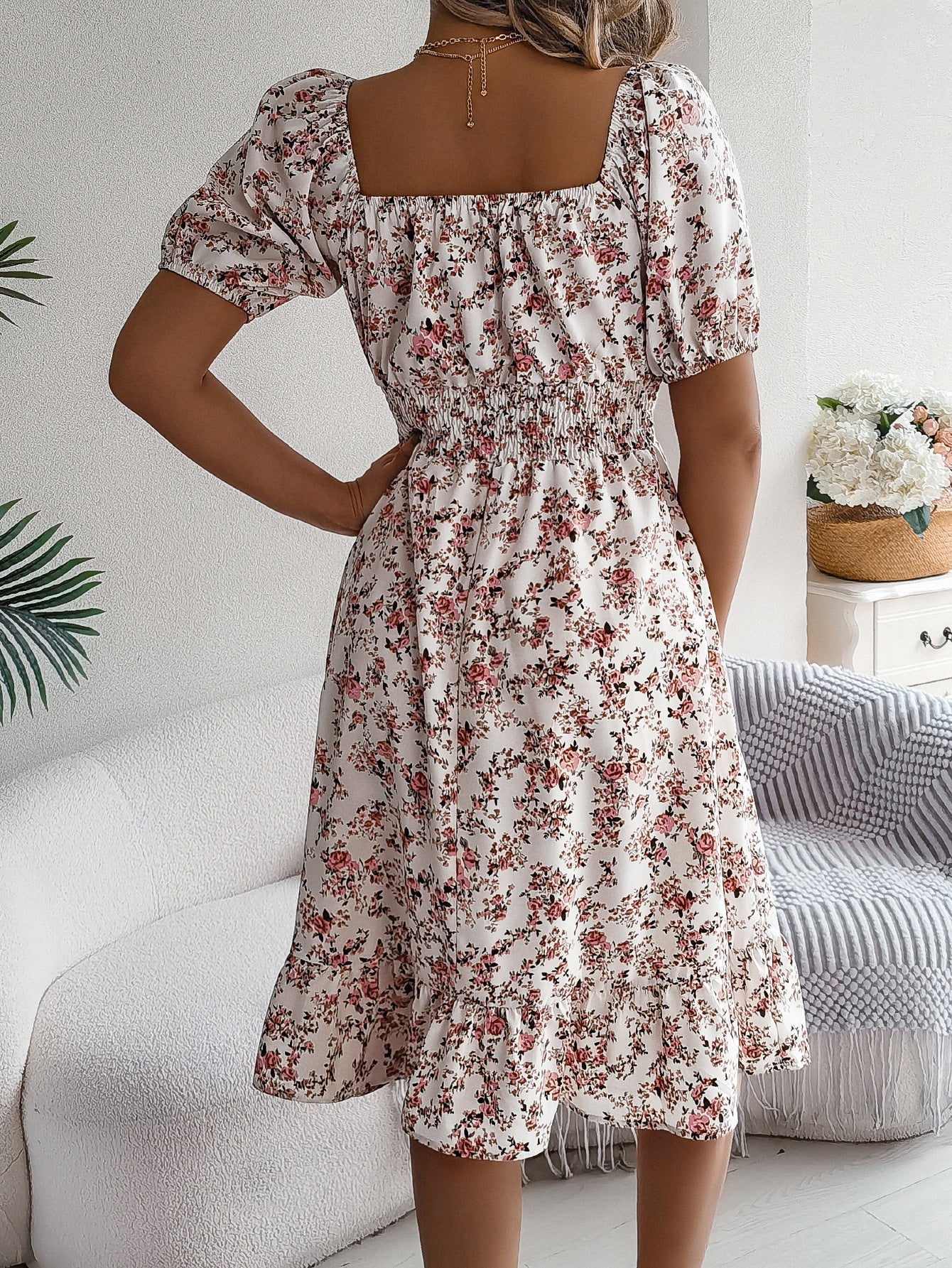Abito estivo midi floreale casual ed elegante da donna - Elegante, lusinghiero