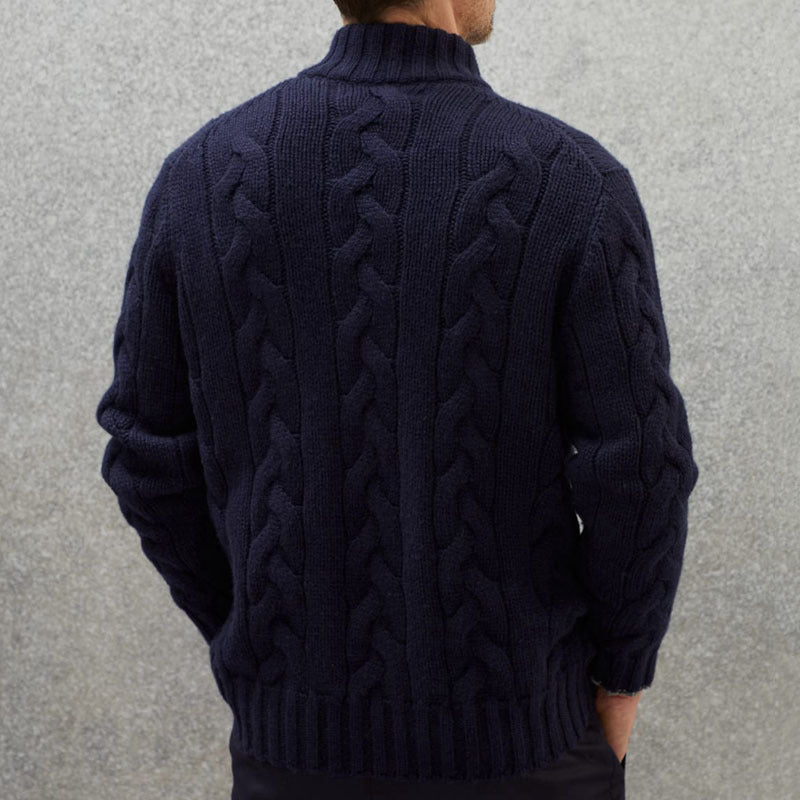 Maglione elegante da uomo in maglia a trecce - Pullover con collo alto e cerniera