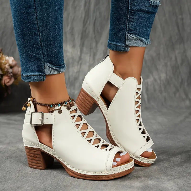 Sandali eleganti con punta aperta e fibbia da donna - Scarpe estive leggere, comode e di alta qualità