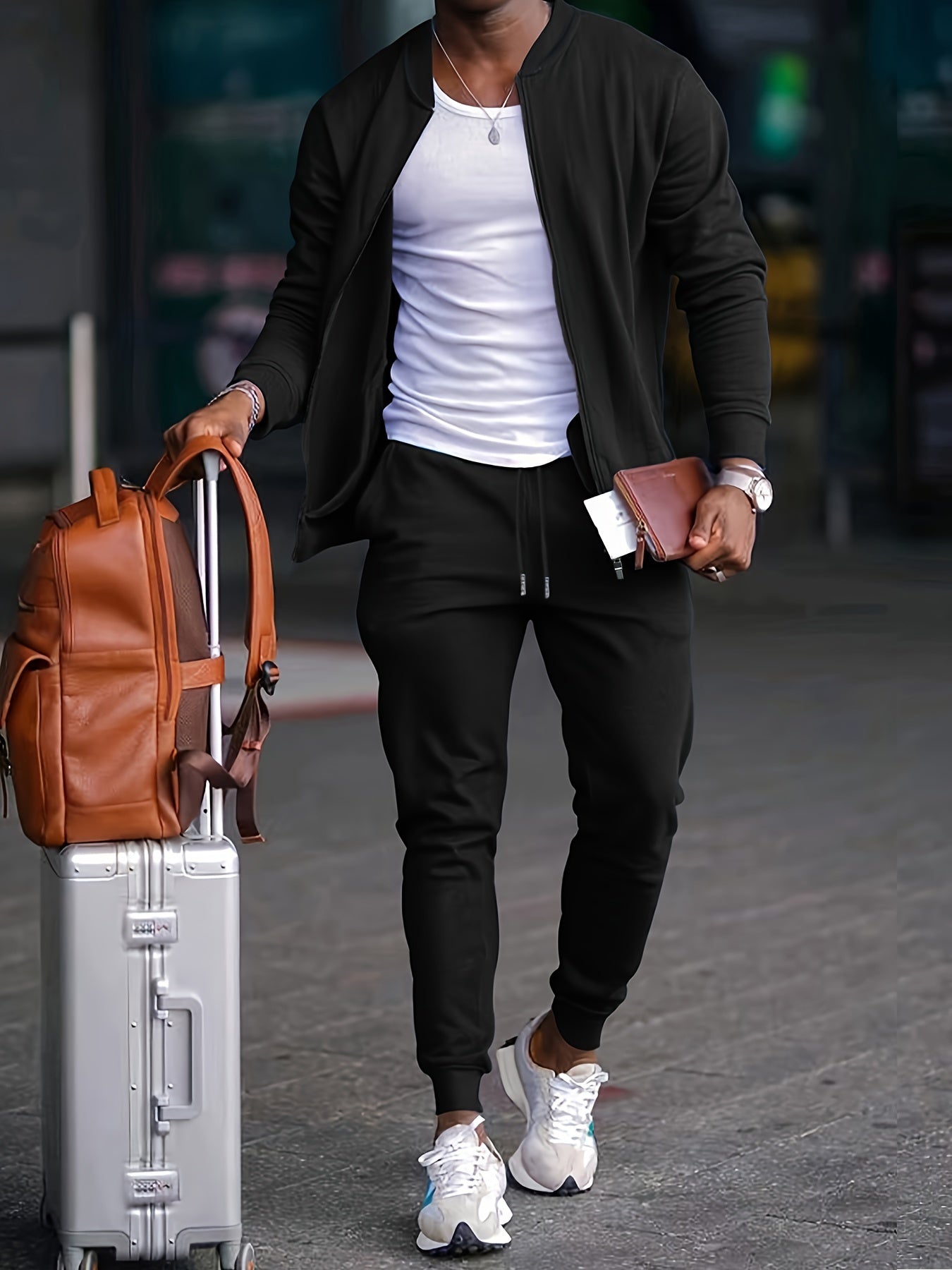 Tuta sportiva elegante da uomo - Giacca con cerniera e pantaloni jogger regolabili