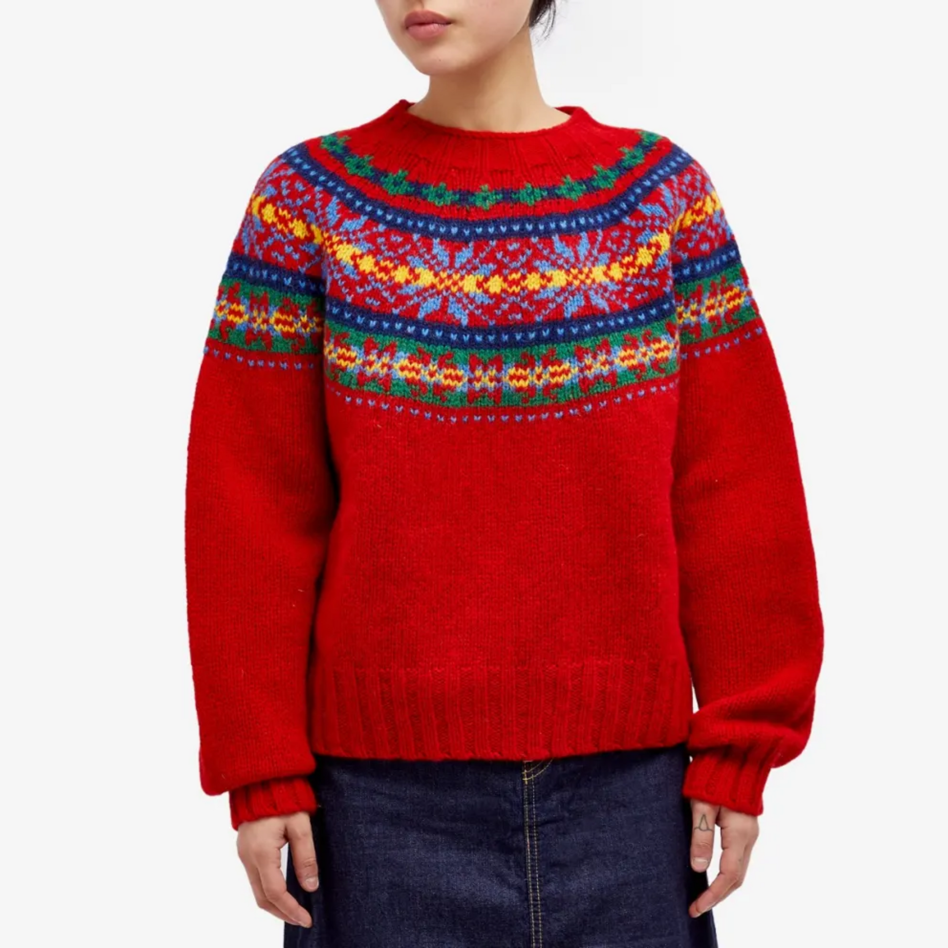 Maglione Fair Isle rosso vintage da donna - Comodo maglione spesso
