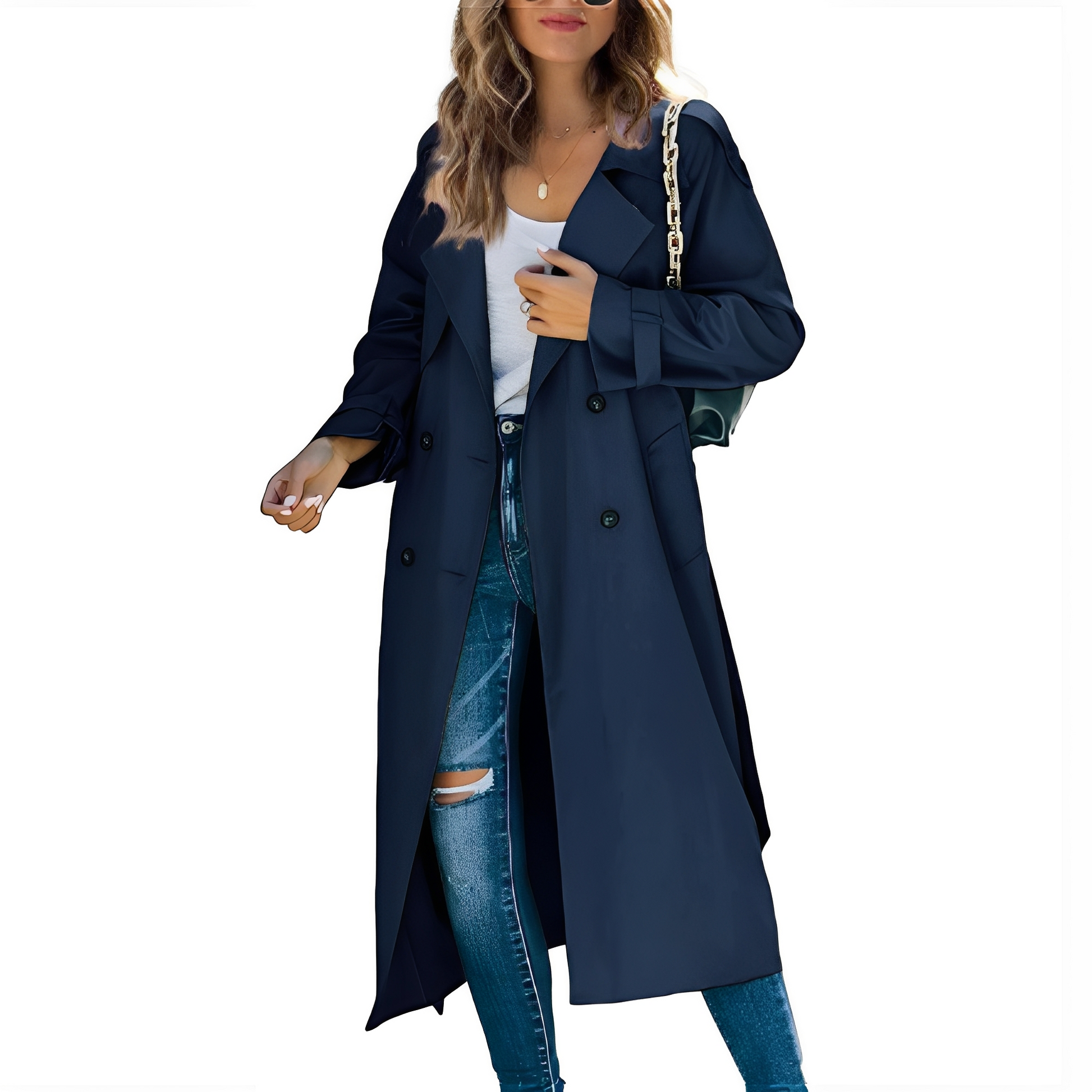 Cappotto lungo doppiopetto chic da donna – Elegante capospalla antivento