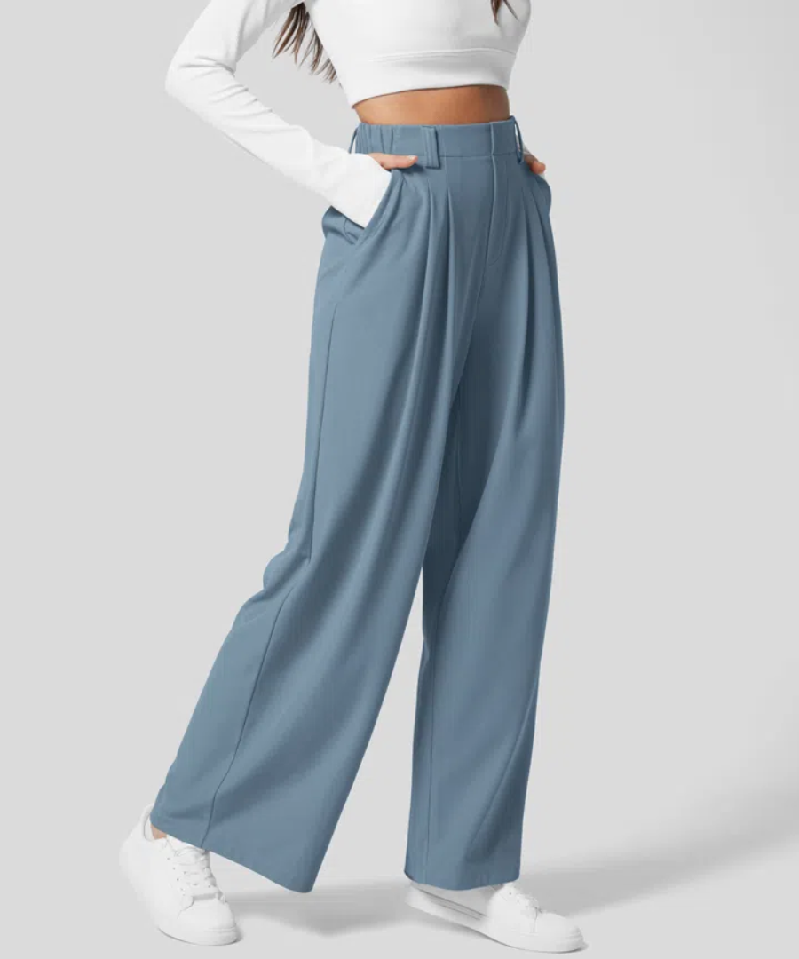 Pantaloni elastici eleganti a vita alta da donna