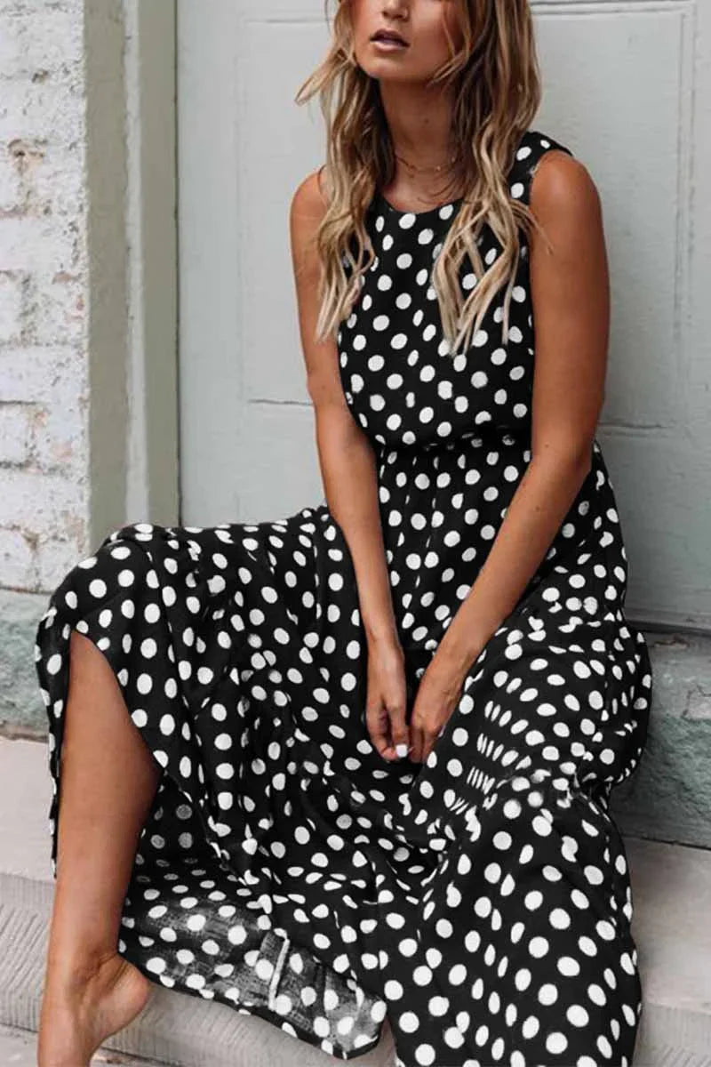 Maxi vestito donna stile vintage – abito estivo con fantasia a pois