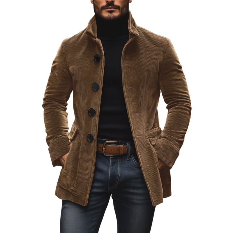 Cappotto corto da uomo in velluto a coste slim fit con collo alto
