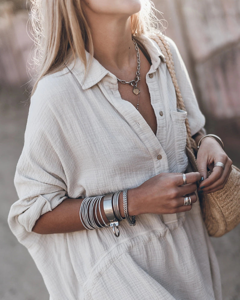 Abito camicia in misto cotone chic da donna