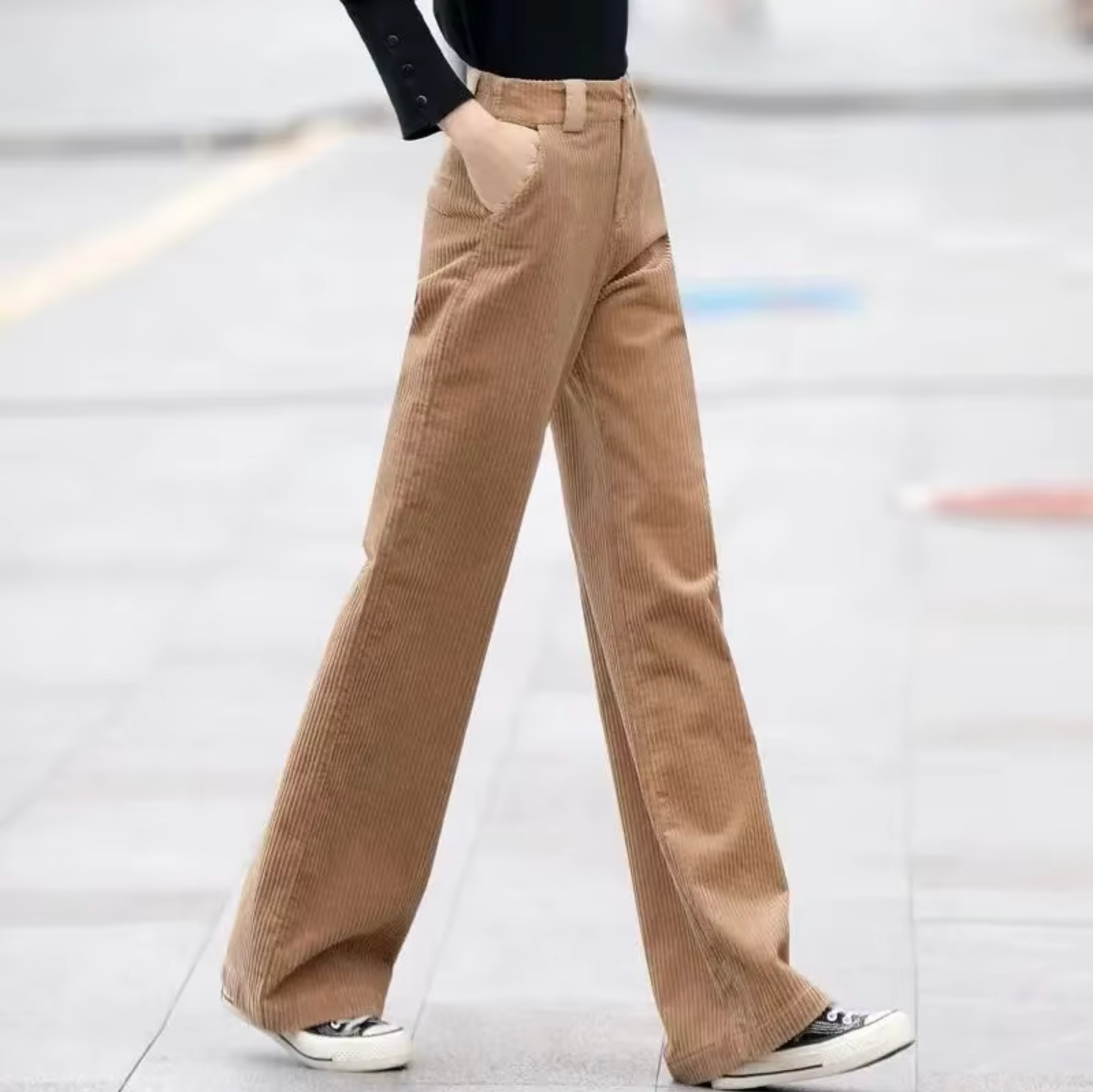 Pantaloni da donna in velluto a coste a vita alta – Comodi e alla moda