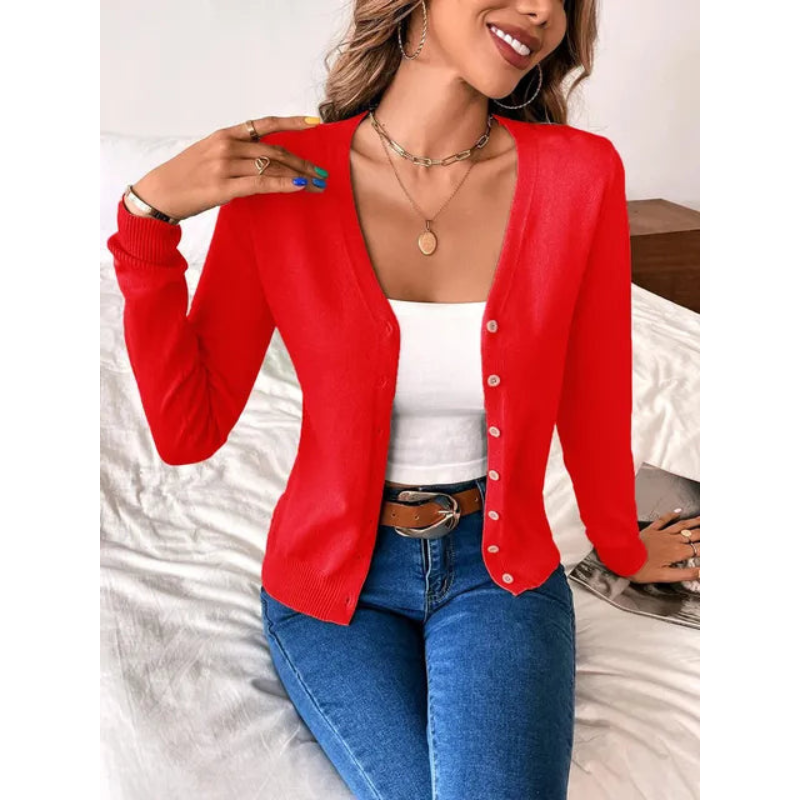 Cardigan elegante aderente con scollo a V da donna - Maglieria con bottoni