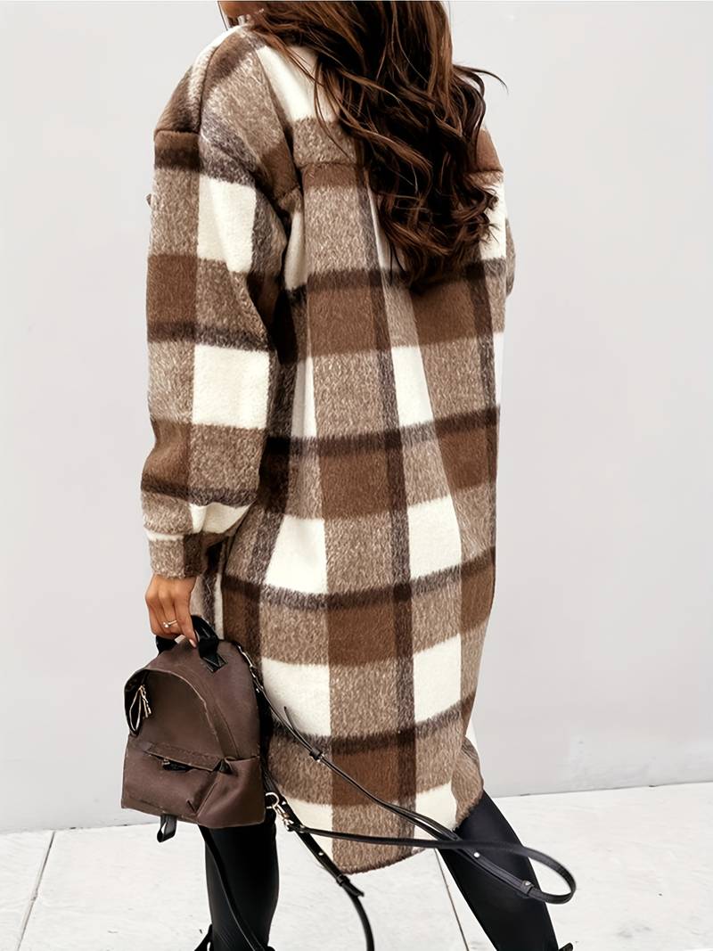 Cappotto Lungo Elegante Premium a Quadri da Donna – Capospalla Trendy e Confortevole