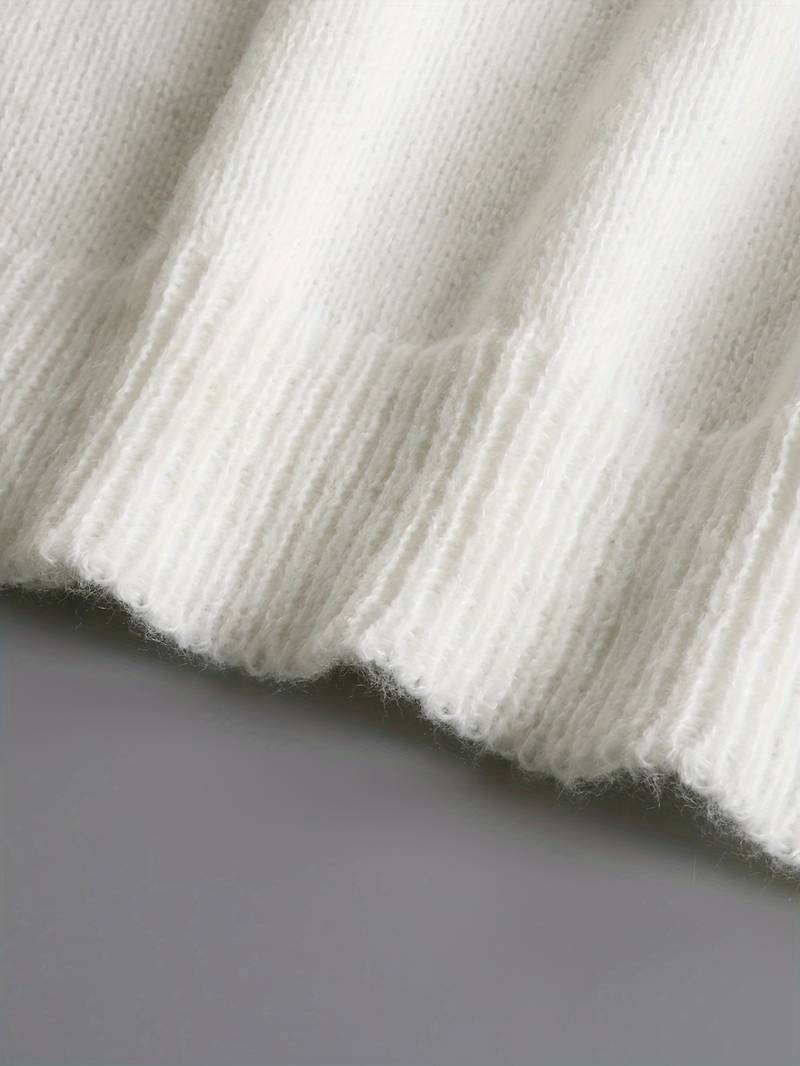Elegante maglione bianco con scollo a V da donna – Dettagli arricciati