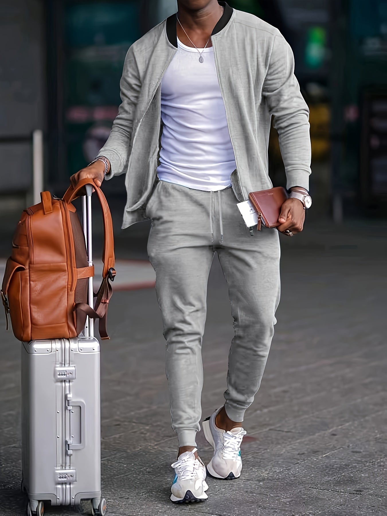 Tuta sportiva elegante da uomo - Giacca con cerniera e pantaloni jogger regolabili