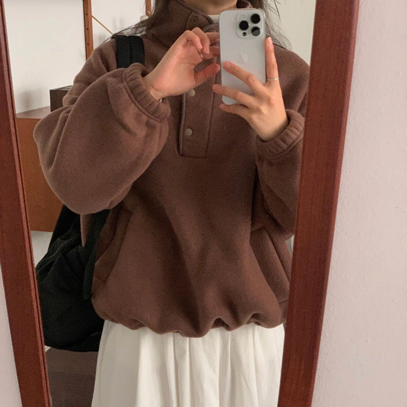 Maglione a collo alto in morbido pile da donna - Felpa invernale spessa e comoda