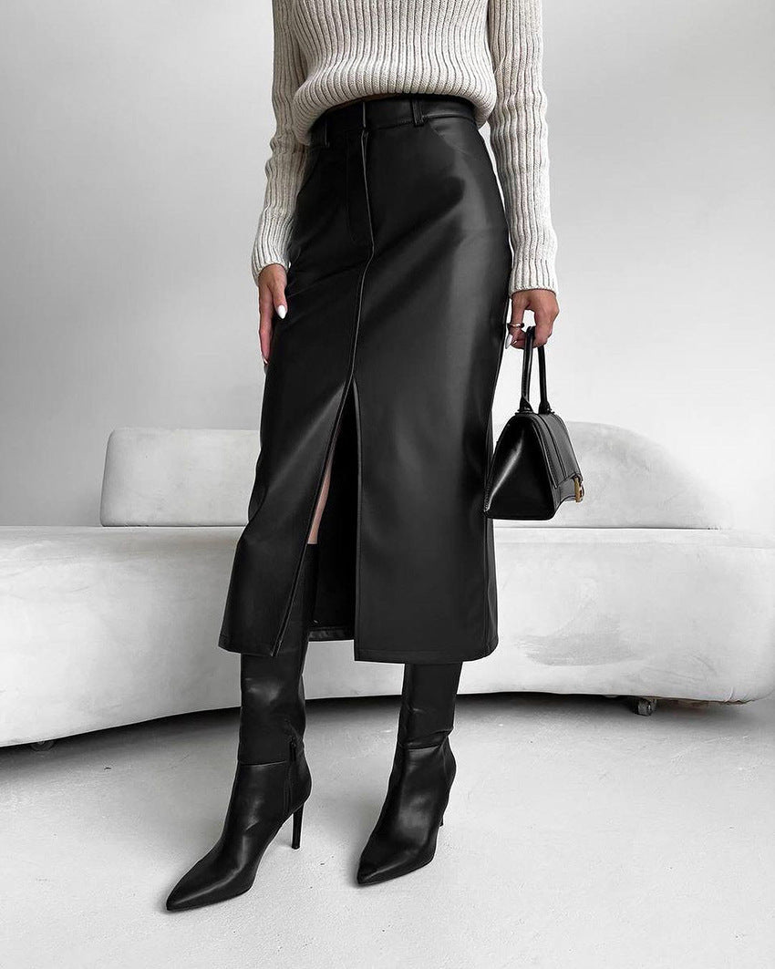 Gonna in pelle a vita alta da donna